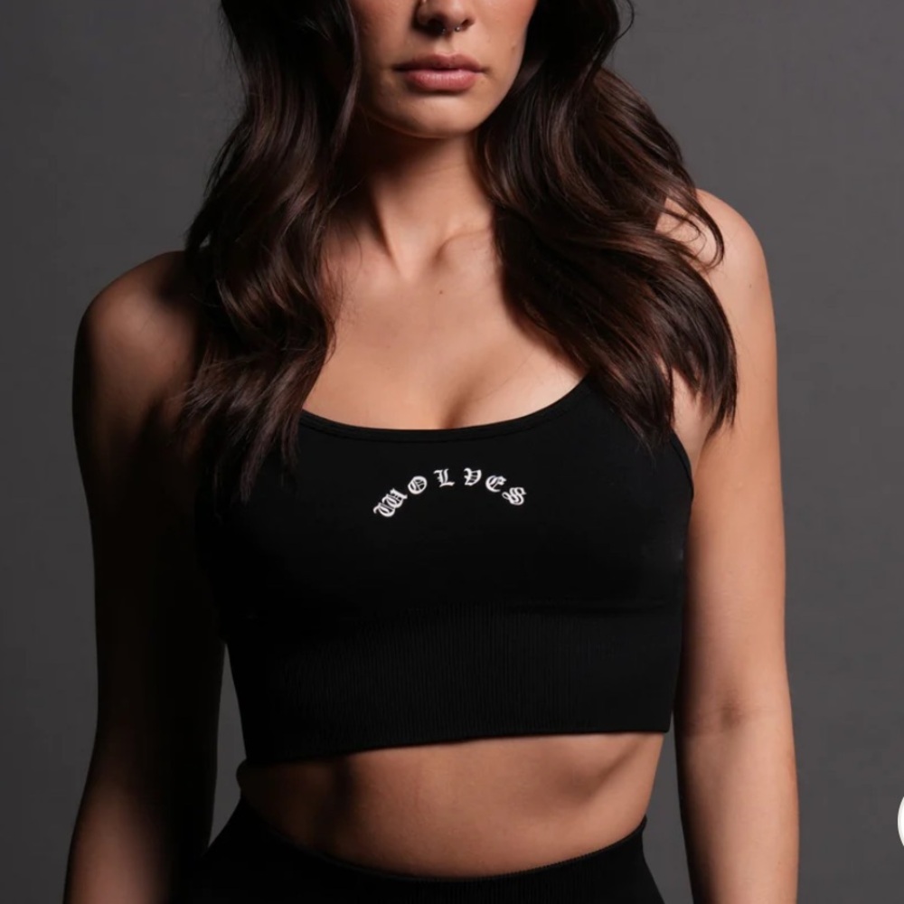 Black Ribbed Scoop Sports Bra Top